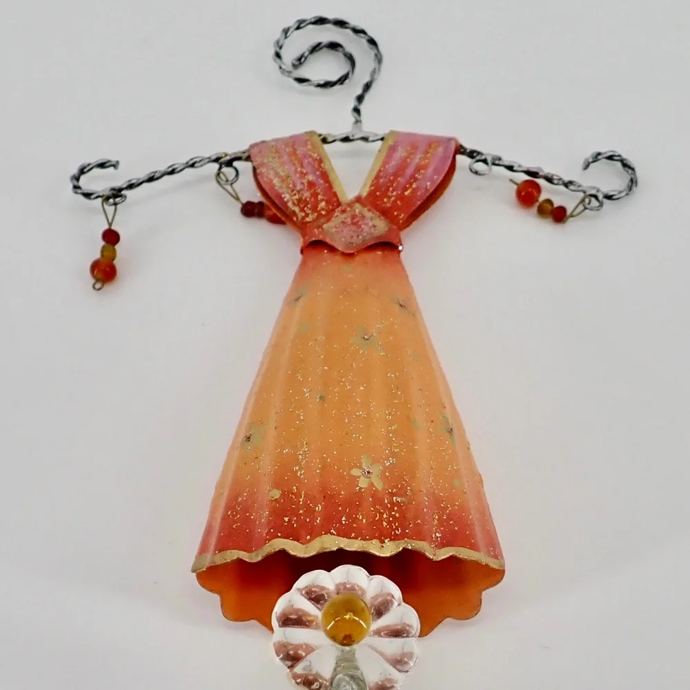 Lady in Orange Dress Mountable Metal Decorative Wall Hanger with Single Hook